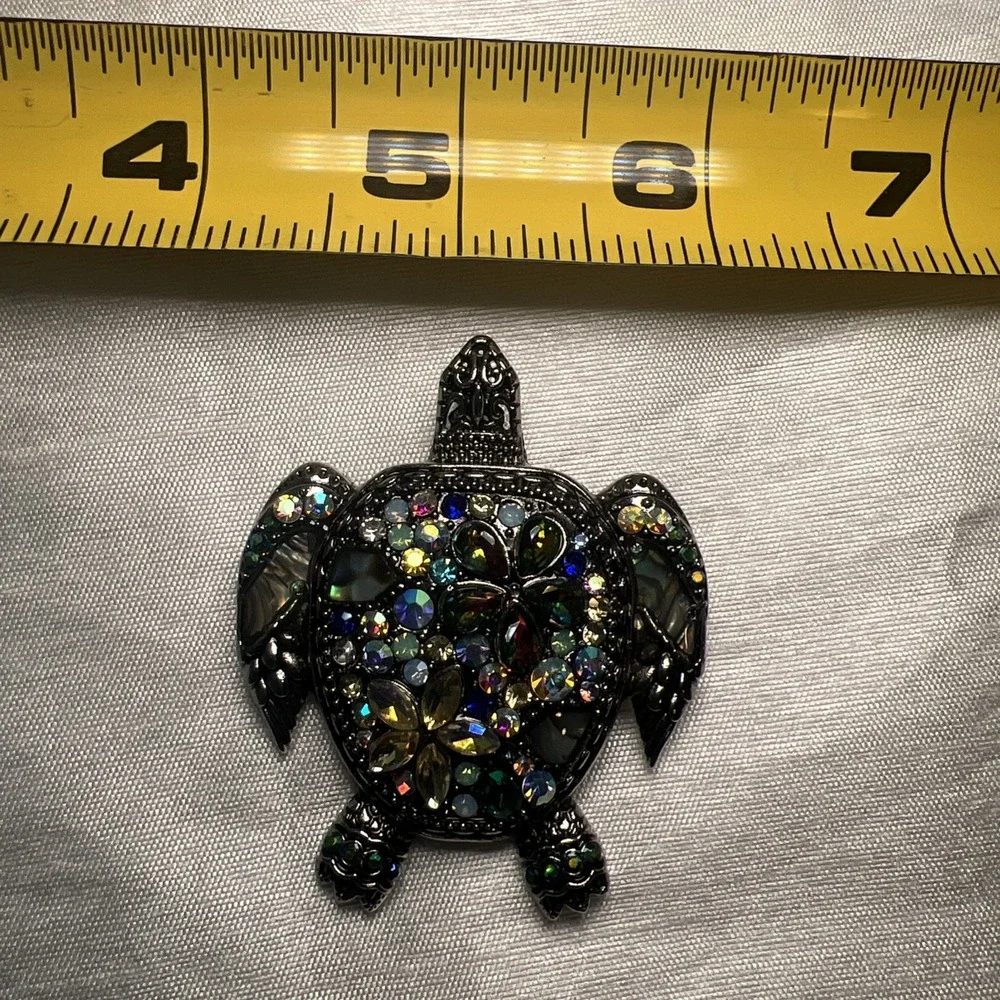 Large Multicolored Rhinestones Turtle Brooch /‎ Pin -  2